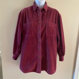 VIN County Seat Jeanswear Burgundy Maroon Corduroy Button Shirt Sze L Large Long